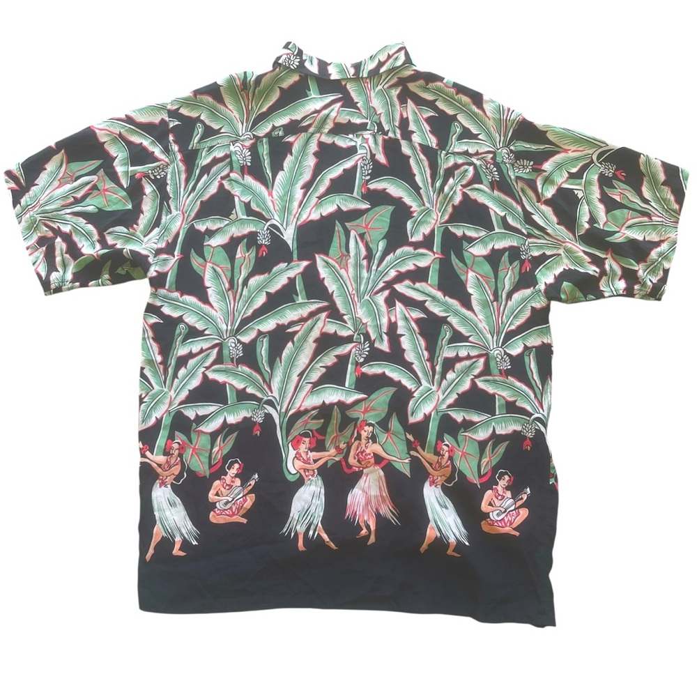 VTG Avanti Silk Hawaiian Original Hula Girls Palms Aloha Print Button Up Shirt L - Picture 2 of 8